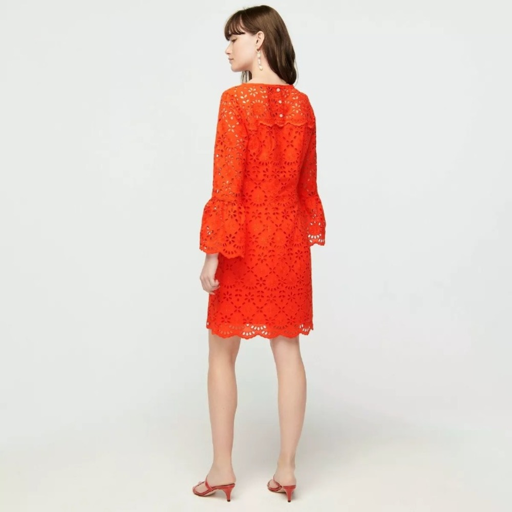 J.CREW BELL SLEEVE EYELET DRESS BRILLIANT SUNSET - Picture 2 of 12